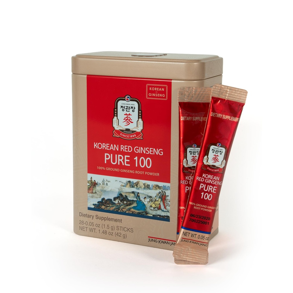 JungKwang Korean Red Ginseng Pure 100 - Panax Ginseng Powder Stick doplňky - Energy Boost & Imunity Support - Vegan, Caffeine Free, Gluten Free & Non- GMO (Net Wt. 1.48 oz, 30 Sticks)
