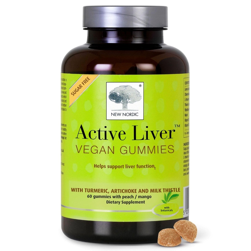 NEW NORDIC Aktivní játra Gummies, Mléko Thistle, Artyčoky a Kurkuma dodatek, přírodní Peach Mango Flavor, cukr zdarma & Vegan, 60 Počet (balení po 1)
