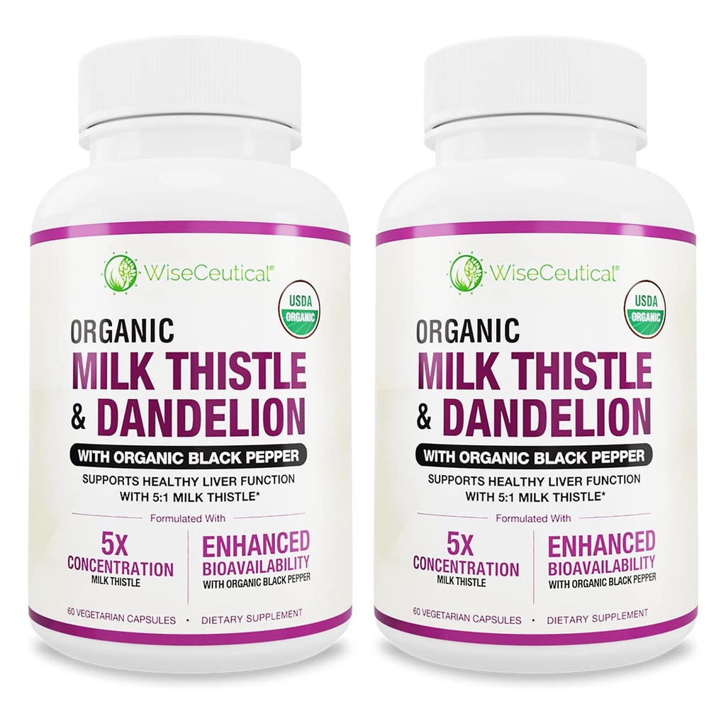 Max Absorpce USDA Organic Milk Thistle Potent 5: 1 Koncentrovaný extrakt (2000mg síla) & Organic Dandelion Root Current124; Silymarin Antioxidant Flavonoid Current124; Dodatek k podpoře jater (60 Počet (balení po 2))