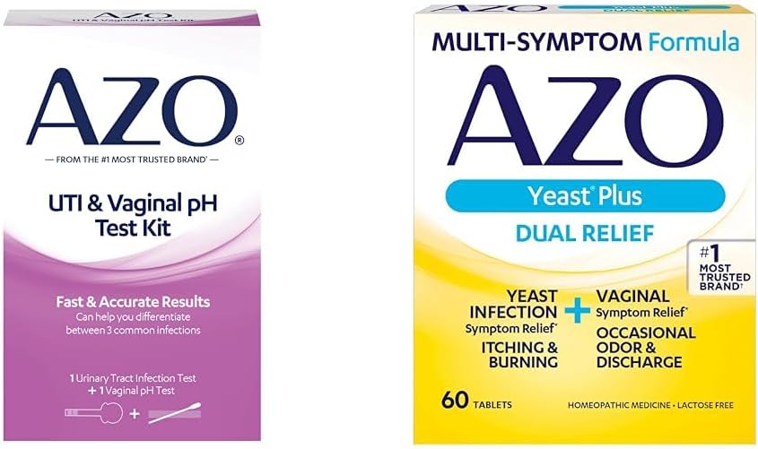 AZO Močový trakt Testovací pás + Vaginální pH Test Kit + kvasinková infekce a vaginální příznaky Relief tablety, 60 Počet