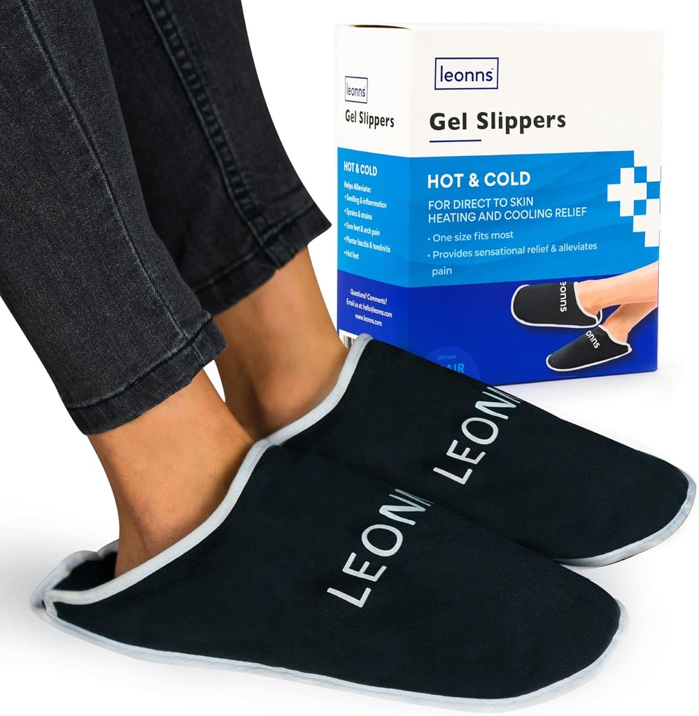 Gel Ice Pack Slippers - Poskytuje teplou a studenou terapii bolesti nohou, Neuropatie bolesti pro nohy, Gout Relief, Otoky nohy, Plantar Fasciitis a Heel Spurs- Jedna velikost hodí nejvíce (černá)