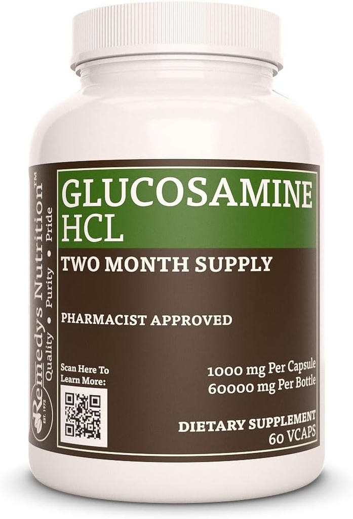 Remedy 's Nutrition Glucosamine HCL 124; 1000 mg, 60 Vegan Kapsle Dietní dodatek 124; Dva měsíce Dodávka