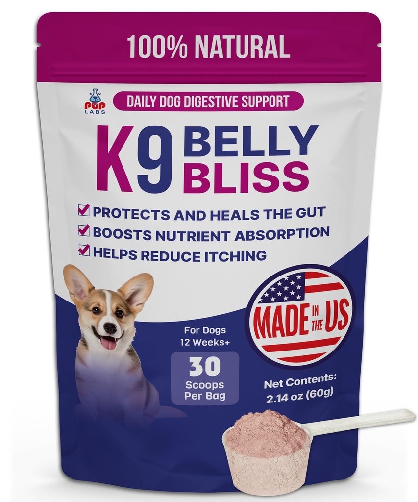 K9 Břicho Břicho, All- Natural Gut zdraví pro psy, Vet schválené Prebiotic pro psy pro denní stravovací podporu a psa zácpa Relief, snadné použití Topper pro suché a mokré jídlo, 30 Scoops.