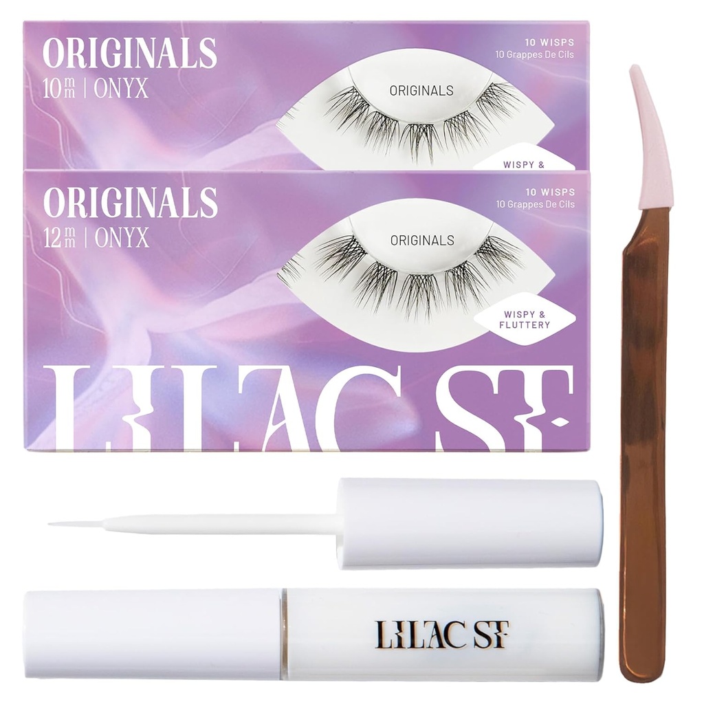 Lilac St - Originals Starter Kit - Zahrnuje přírodní Faux Eylash Clusters (10mm & 12mm), Clear Lash lepidlo, & Lash aplikátor - Lightensive & Lifelike - Trvalé 10 dní - Cruelty Free, Vegan - 20 ran