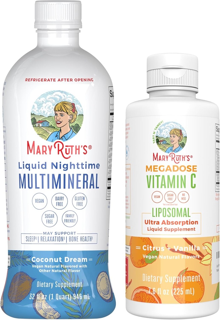 MaryRuth 's Nighttime Multimineral (Coconut) & Vitamin C Liposomal (Citrus & Vanilla) Duplica124; Clean Label Project Ověřený ® Duplied 124; Dodatek pro Bedtime & Antioxidant Duplica124; Vegan, Non- GMO, Gluten zdarma