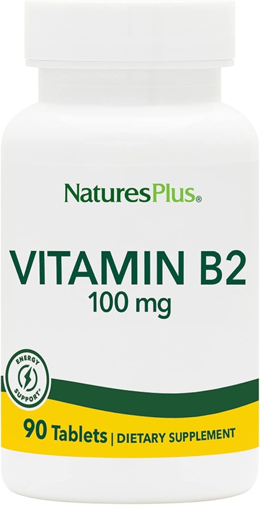 Natures Plus Vitamin B2 (Riboflavin) - 100 mg, 90 Vegetariánských tablet - Natural Energy & Metabolismus Booster, Podporuje celkové zdraví - Gluten- Free - 90 Služeb