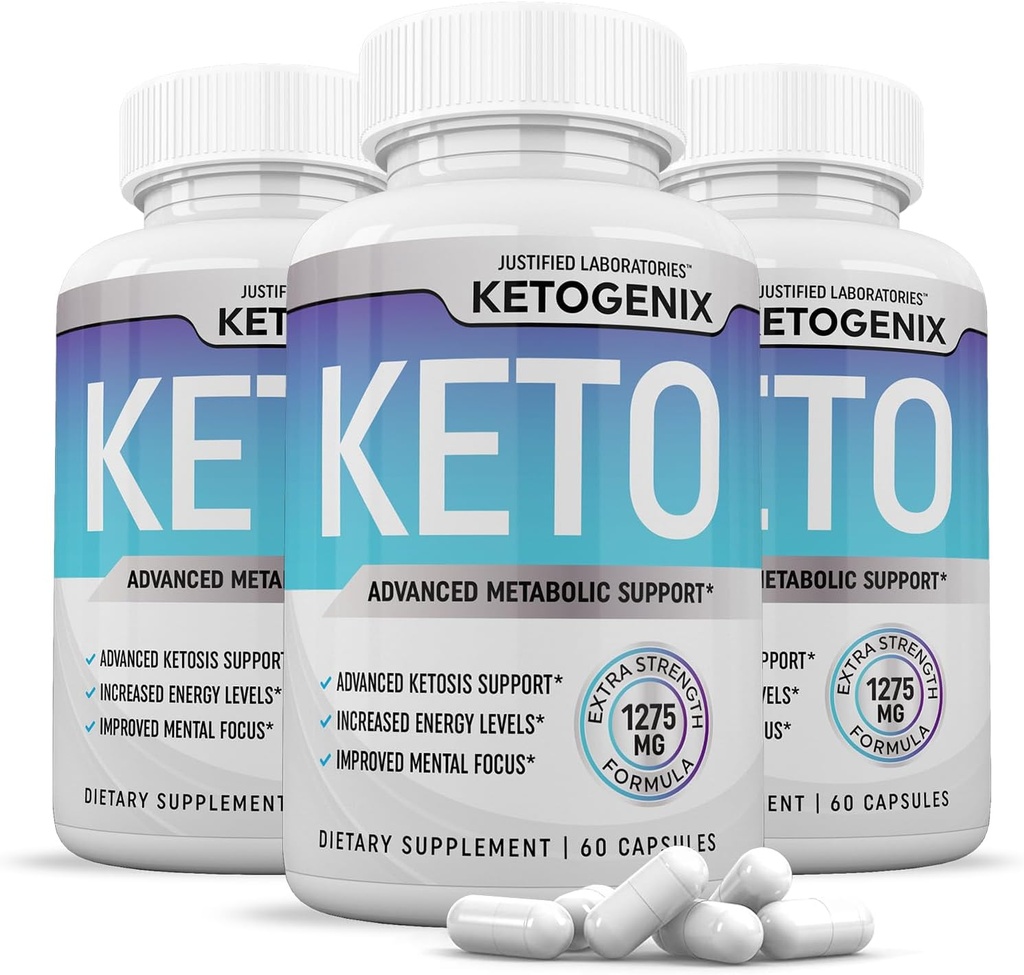(3 Pack) Ketogenix Keto pilulky 1275MG Nová a vylepšená formule obsahuje jablečný ocet extra panenský olivový olej Powder Green Tea Leaf 180 Kapsle