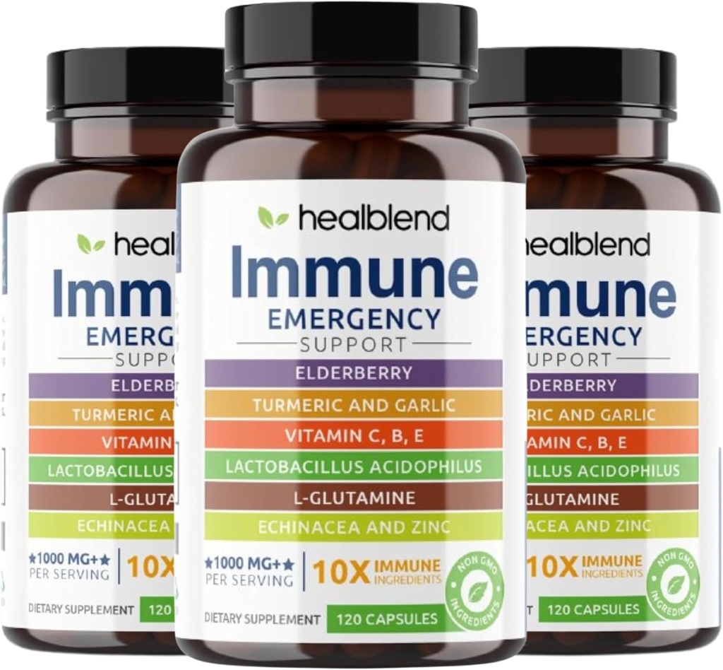 léčivá směs 10 v 1 Imunitní podpora doplněk Booster s Elderberry, zink, Echinacea, Kurkuma, Lactobacillus Acidophilus, pro dospělé (3 balení)