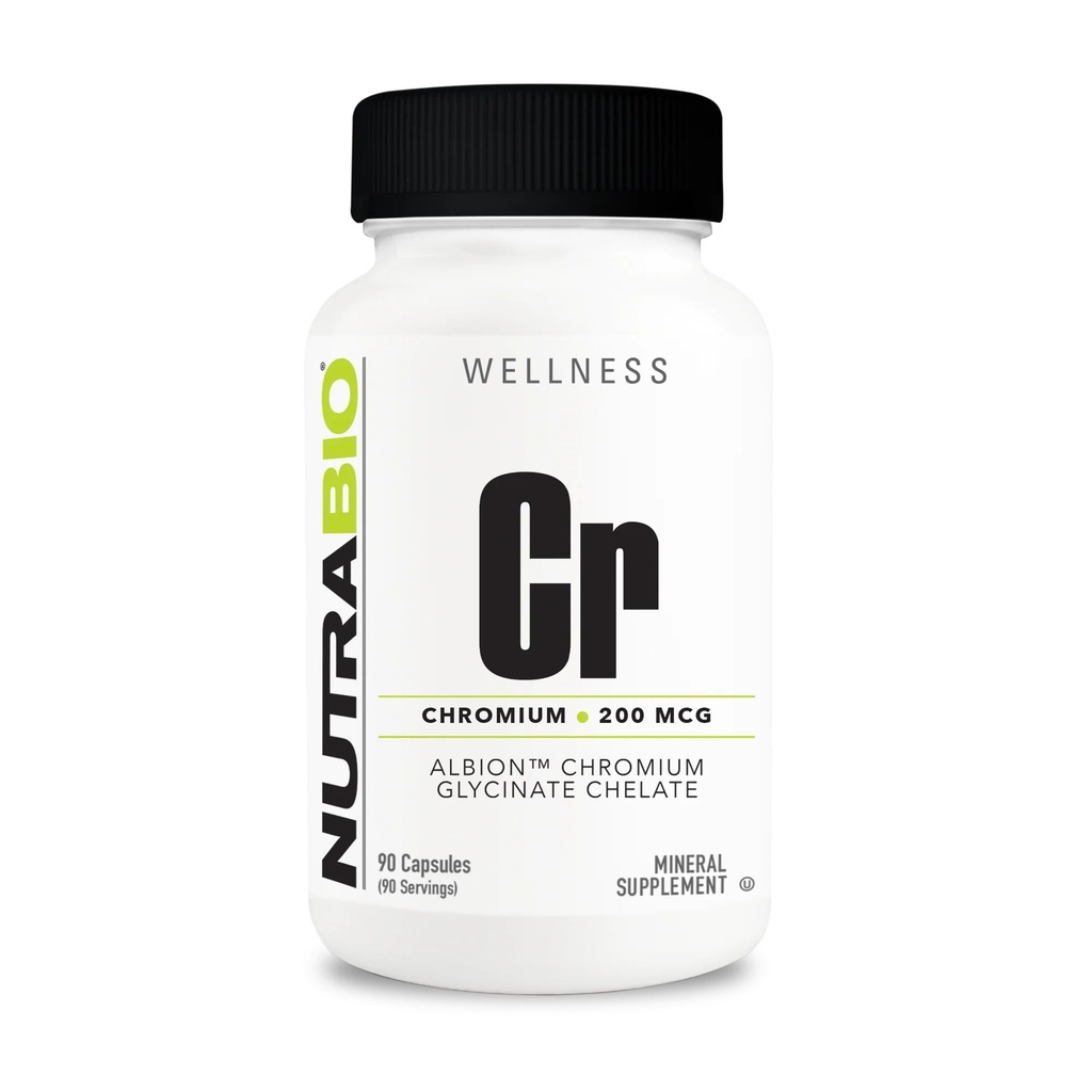 NutraBio Chelated Chromium GFT - 200 mcg - 90 Zeleninové kapsle