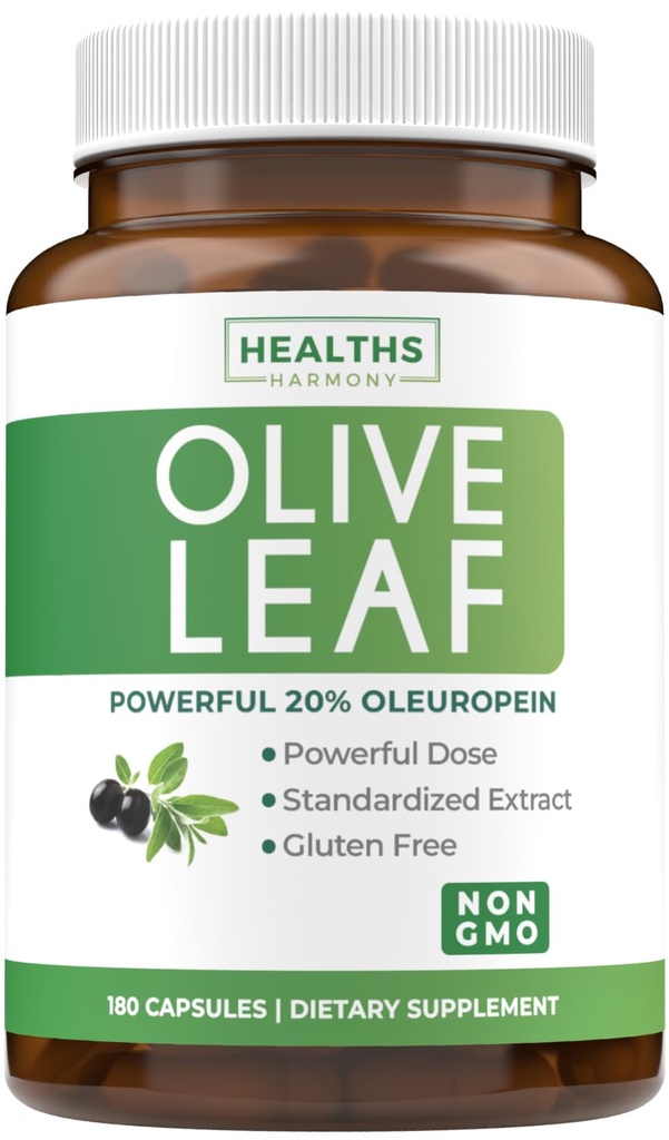Super Strength Olive Leaf Extract Kapsle - Vegan Non- GMO 750mg Olive Extract s 20% Oleuropein Antioxidant Supplemente for Immunity Skin and Heart Health Support - Vyrobeno v USA (6 měsíců dodávky)