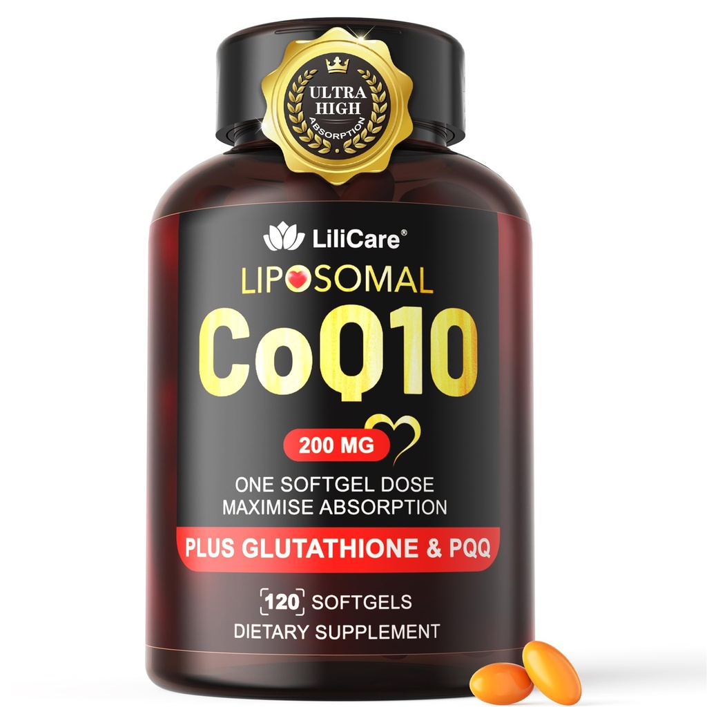 CoQ10-200mg-Softgels, 120 Servings Liposomal CoQ10 PQQ & Black Pepper Extract pro maximální absorpci - Ultra Ubiquinon Coenzym Q10 dodatek Výkonný antioxidant podporuje Hear- t & Energy Boost