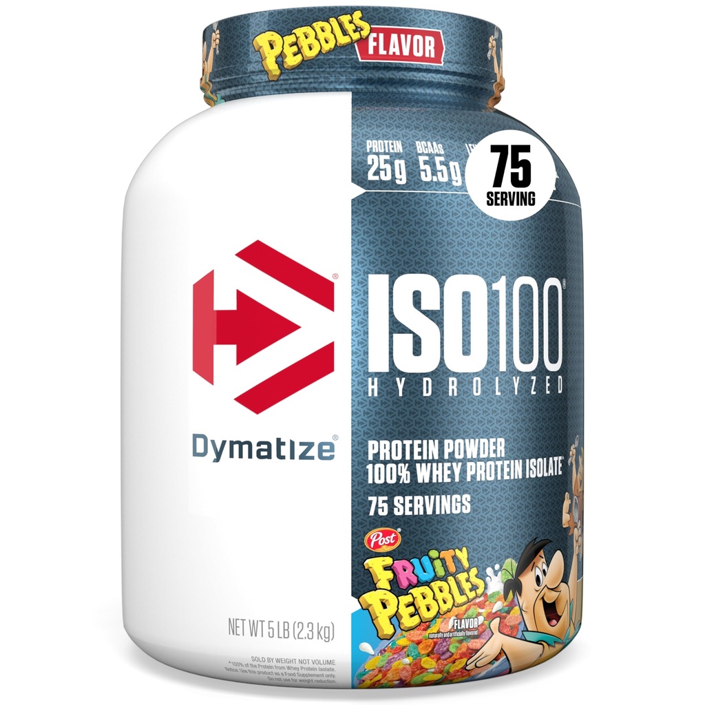 Dymatize x Fruity Pebbles ISO100 syrovátkový prášek izolát, 25g proteinu, 5.5g BCAA, 120 Cal., gluten Free, 1g tuku, 1g cukru, 2g karbu (75 porcí)