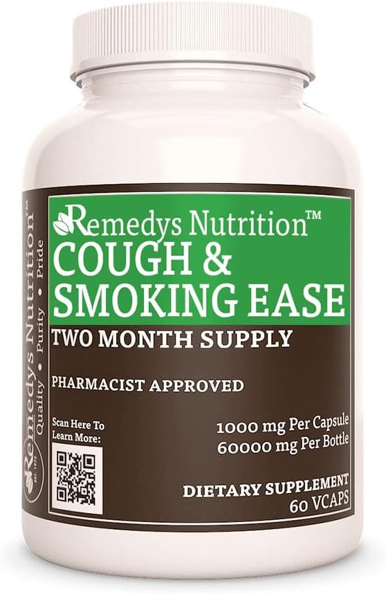 Remedyina výživa Kašel a kouření Ease Ease 124; 1000 mg, 60 Vegan Kapsle Bylinný doplněk stravy 124; Dva měsíce dodávky