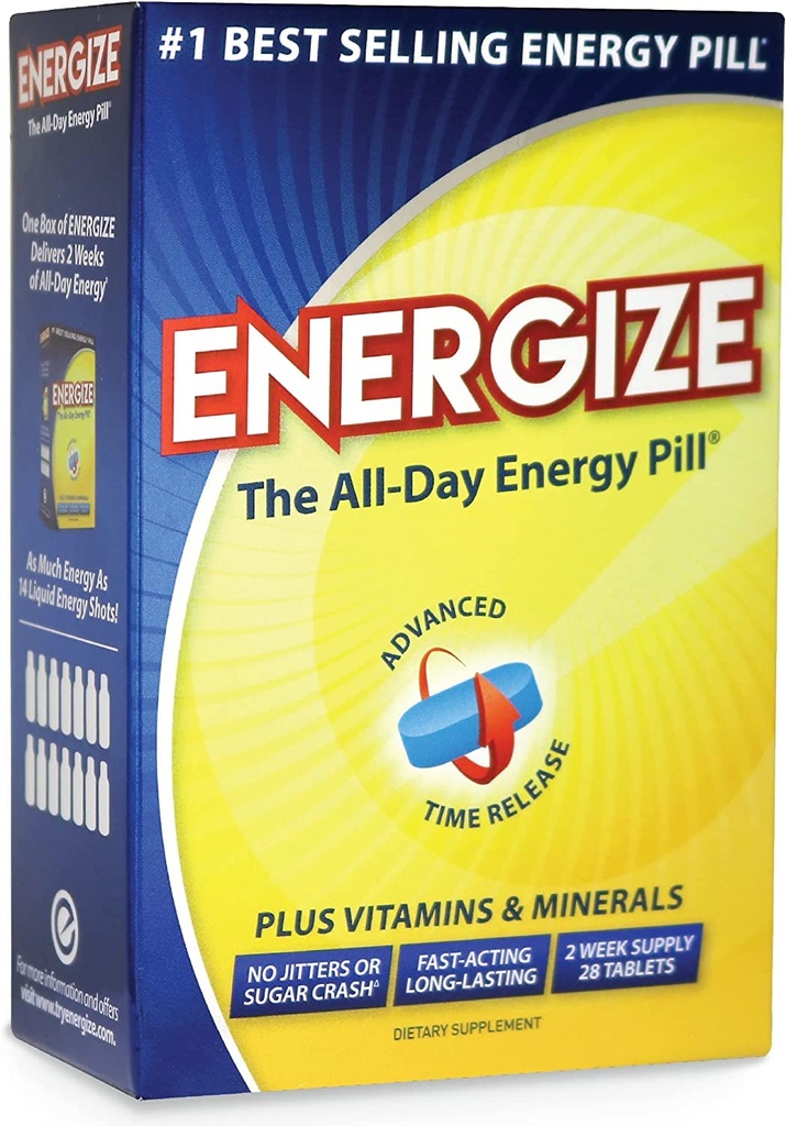 Energize Kofeinové pilulky - Rychle působící energetická pilulka - Zdravý Focus Brain Supplement - Zlepšený výkon, ostražitost, a Clarity - All Day Energy, No Jitters, No Crash - 28 Čas uvolněné tablety