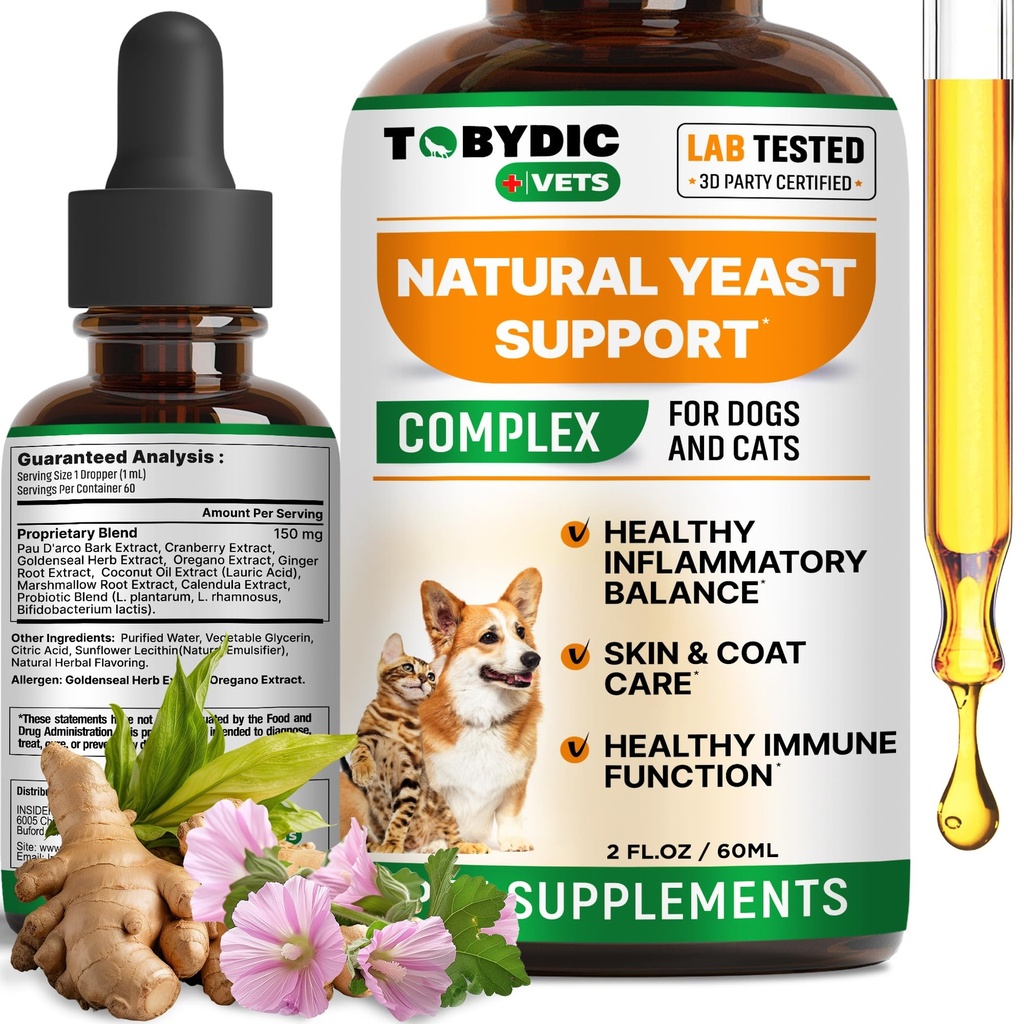 Natural Cats & Dog Yeast Infection Relief - Itchy Skin & Ear Treatment - Reducts Irritation & Relieves Svědění a alergie - Bylinné léky Kapky dodatek - Vyrobeno v USA