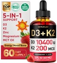 Venture Pal 5- in-1 Vitamin D3 10000 IU & K2 jako MK-7 200mcg s hořčíkem, MCT Oil, zinek, bezcukerný vitamin D tekutý 124; maximální absorpce pro kostní, moodové a imunitní zdraví - 2 FL OZ, 67 dní