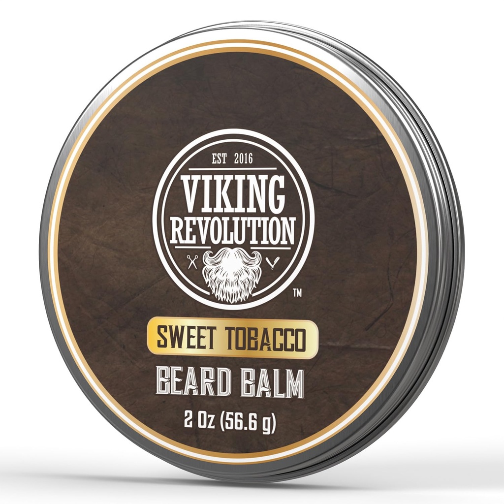 Viking Revolution Sweet Tobacco Beard Balm - Tabák Scentted Beard máslo s Argan Oil & Jojoba Oil - Měkké a vlhké vousy pro muže (2oz, 1 balení)