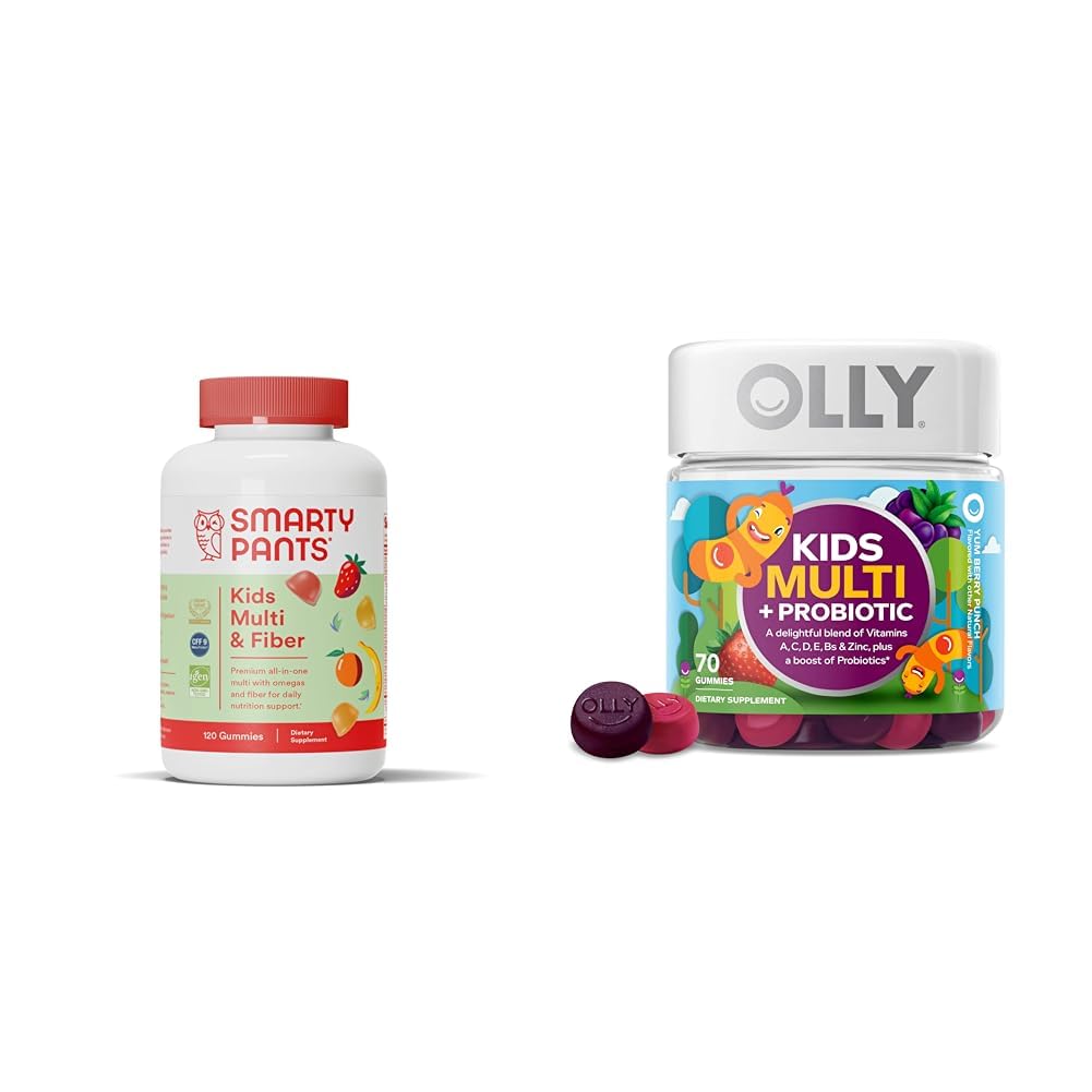 SmartyPants Kids Multivitamin Gummies a Fiber dodatek: Omega 3 Fish Oil & OLLY Kids Multivitamin + Probiotický Gummy, stravovací a imunitní podpora