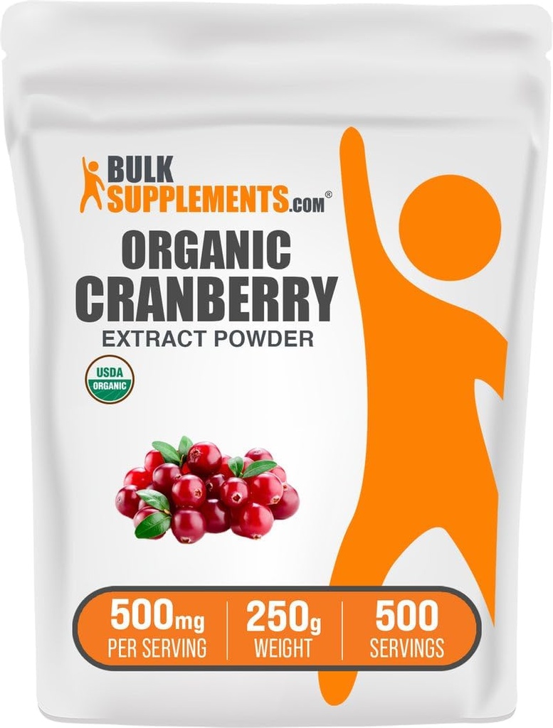 BulkSupplements.com Organic Cranberry Extract Powder - Organic Cranberry Flavoring Powder, Sourced from Vaccinium Macrocarpon Fruit - Vegan & gluten Free, 500mg per Serving, 250g (8.8 oz) (Balení po 1)