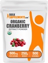 BulkSupplements.com Organic Cranberry Extract Powder - Organic Cranberry Flavoring Powder, Sourced from Vaccinium Macrocarpon Fruit - Vegan & gluten Free, 500mg per Serving, 250g (8.8 oz) (Balení po 1)