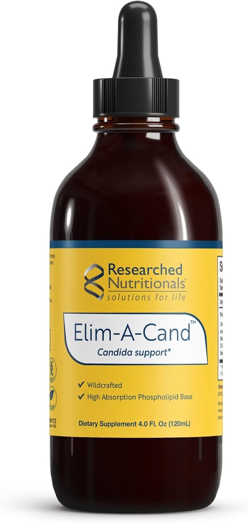 Recearched Nutritionals Elim- A- Cand - Candida Support - Mikrobial & Gut Zdravotní doplňky s Berberine, Slippery Elm, Skořice Bark, PAU D 'Arco & Marshmallow Root - Bylinné Detox tinktura (4 Fl Oz)