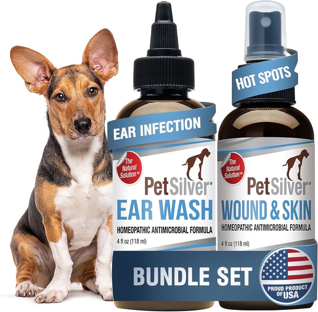 PetSilver - zranění a kůže sprej (4 fl oz) a Uar Wash (8 fl oz) s patentovanou chelatované stříbro - Wound Care, Hot Spot, & Itch Relief sprej - Uar Cleaner & Treatment for Cats and Dogs - Made in USA