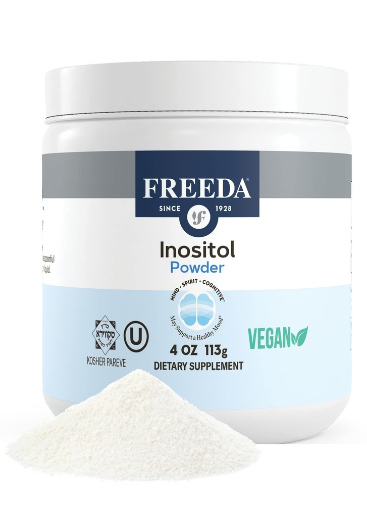 FREEDA Pure Myo- Inositol Powder - Vitamin B8 pro hormon, Mood & Cellular Health - Podporuje plodnost, zaměření, energie a nervové funkce systému - Kosher, Vegan, Non- GMO, gluten- Free (4 oz)