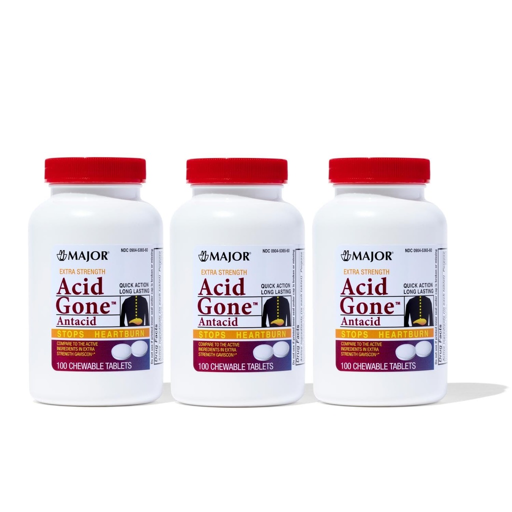 Hlavní kyselina pryč Extra síla Antacid Žvýkací tablety - Anti- kyselá úleva - kyselá refluxní medicína pro dospělé - Upset Stomach, kyselý požití, a Heartburn Relief - Dlouhé-trvanlivé - 100 Počet (3 balení)