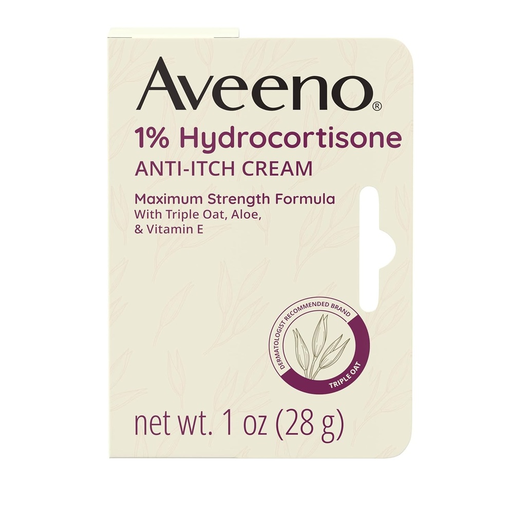 Aveeno Maximální síla 1% Hydrokortizon Anti- Itch Cream, Triple Oat, Aloe & Vitamin E Pro Itch Relief From Eczema, Psoriasis, Hmyzí bites, Poison Ivy, Oak & Sumac & Detergents, 1 oz, 2 Pack