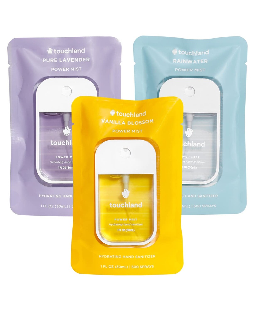 Touchland Power Mist Hydrating Hand Sanitizer Spray, BLOSSOM Trio Set (Lavender, Vanilla, Rainwater), 1 FL. OZ. Cestovní velikost (Sada 3)