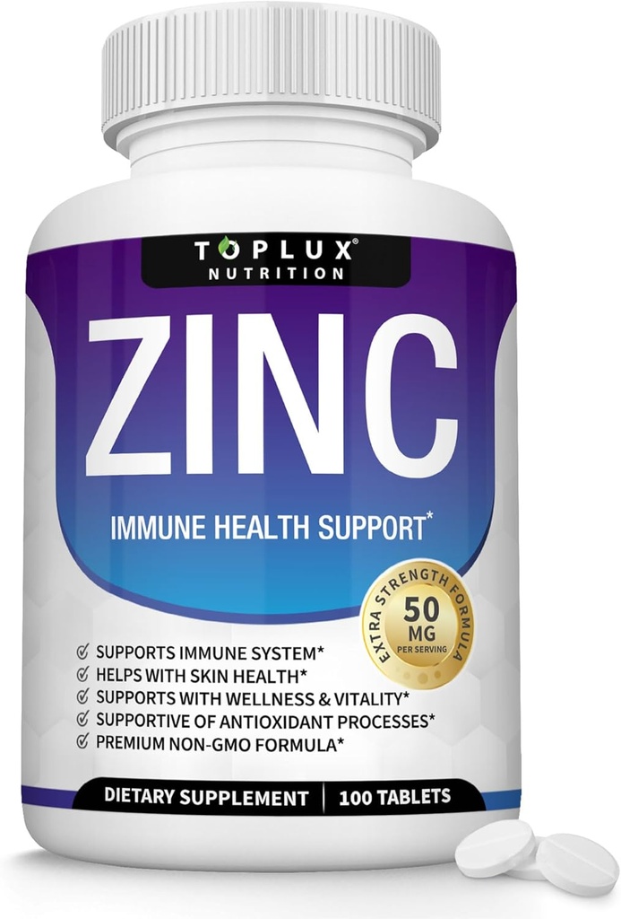Zinek doplněk 50mg pro imunitní podporu - čistý přírodní oxid zinečnatý na posílení imunitního systému, kůže a antioxidant podpora, vysoká účinnost imunitního booster, pro muže ženy, 100 tablet