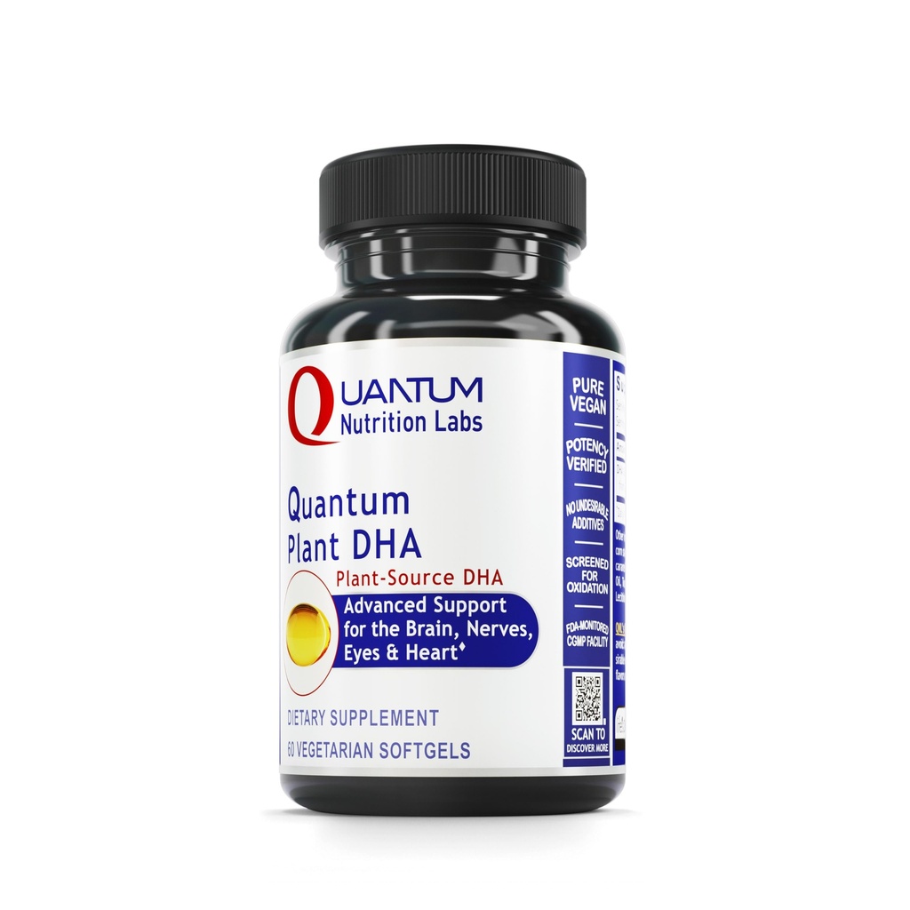 Quantum Nutrition Labs Plant DHA - Non- GMO Vegan DHA s Omega 3 mastné kyseliny, Řasy na bázi DHA pro ženy a muže, přírodní DHA dodatek vhodný pro vegan- 60 Vegetariánské Softgel kapsle