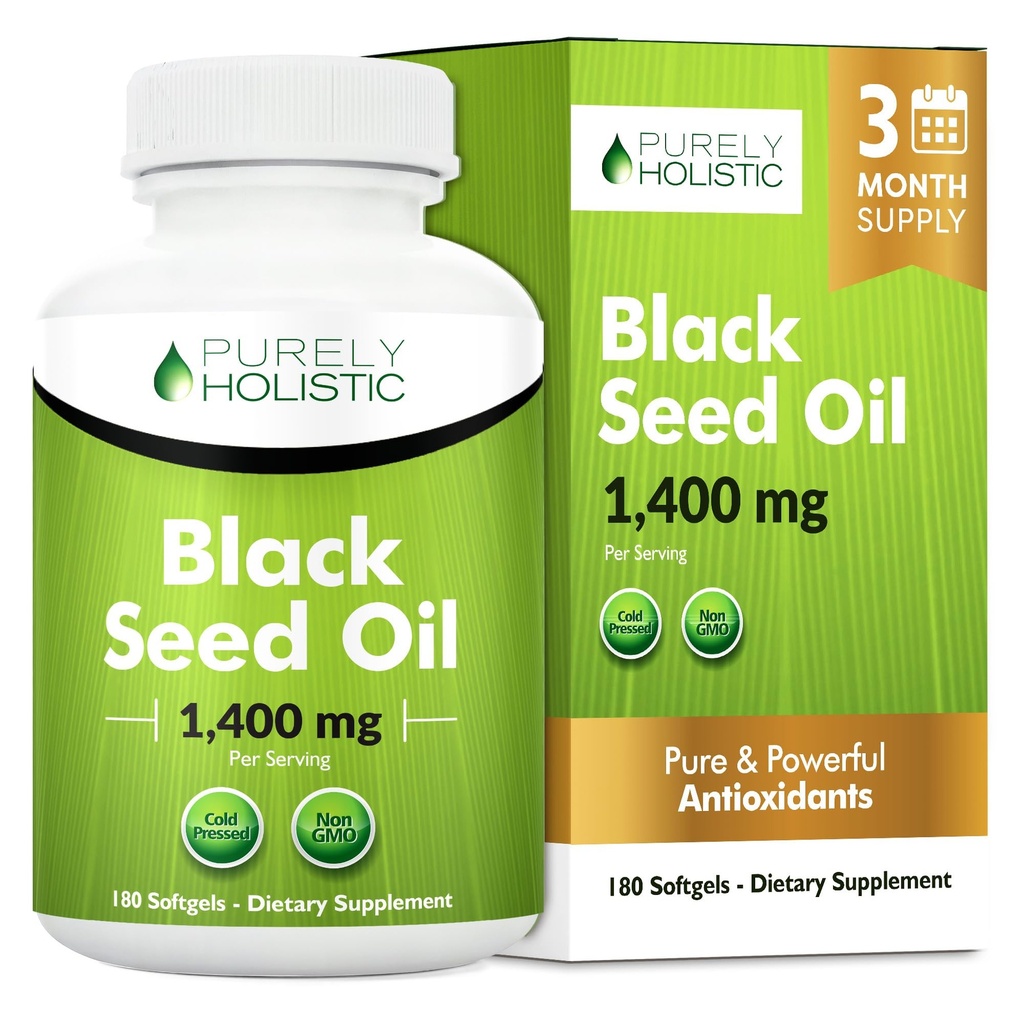 Black Seed Oil Kapsle 1400mg, 180 Softgels, 3 Měsíční dodávky - Cold Pressed Nigella Sativa, bohaté na Omega 6, 9 & TQ, Black Cumin Seed Oil, Imunitní podpora, Joints a Digestion