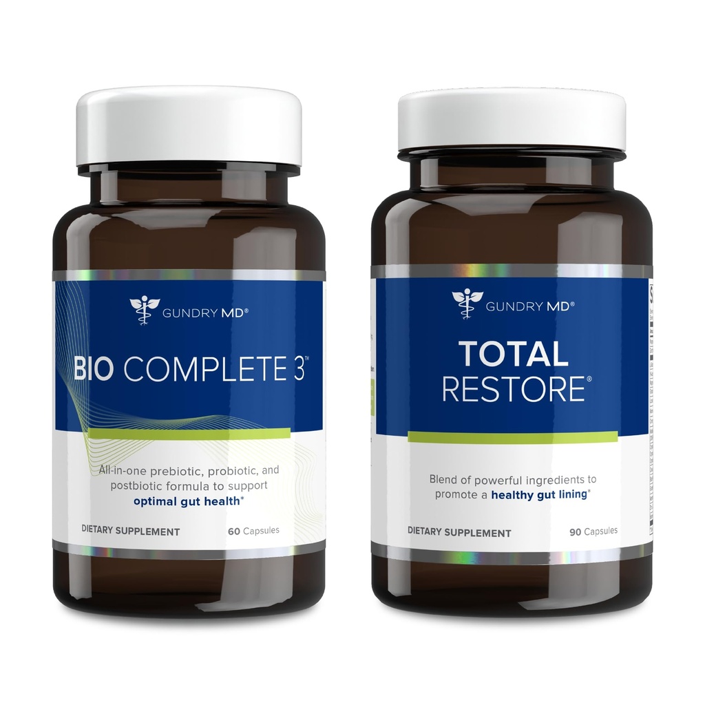 Gundry MD Bio Kompletní 3 a Total Obnovení Bundle - Prebiotický, Probiotický, Postbiotický na podporu optimální Gut zdraví