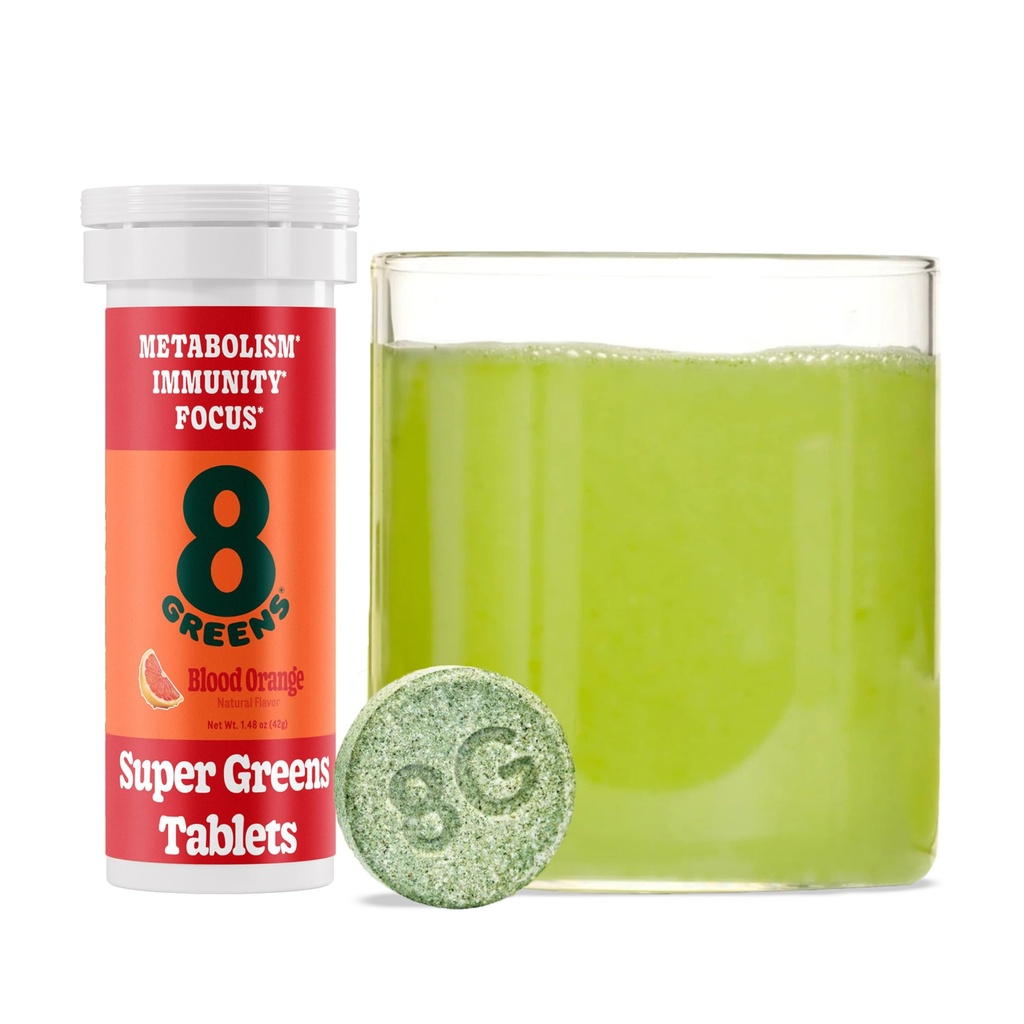 8Zelené Supergreens Tablety CARL 124; Super Zelené Powder Superfood Tablet, Metabolismus Immunity & Focus, Denní Zelené Effervescent Tablety, Organic: Aloe Vera, Spirulina, Chlorella, Krvavý pomeranč, 10 Sluhy