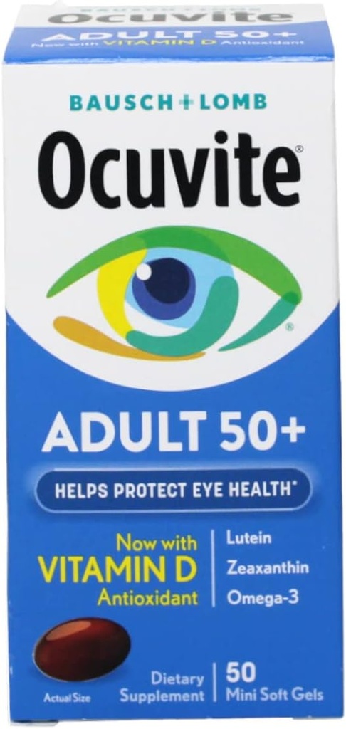 Ocuvite Adult 50 + oční vitaminy a minerální doplňky s Lutein, Zeaxanthin a Omega-3, 50 Počet (balení po 10)