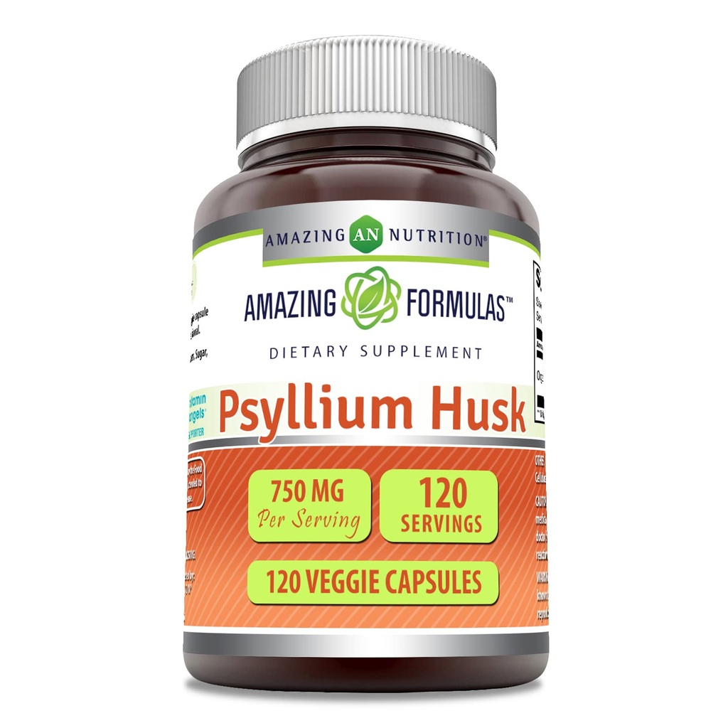 Amazing Applicas Psylium Husk 750mg Veggie Kapsle Dodatek 124; Non- GMO CLAS124; Gluten Free CLAS124; Made in USA CLAS124; Vhodné pro vegetariány (120 Počet)