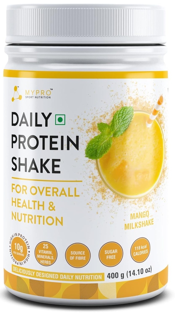 Generické QURA denní protein Shake 118 kcal kalorií, 25 Vitamin, Minerály & 7 Byliny, poskytnout energii, podporovat imunitu a kostní zdraví - pro muže a ženy Mango Mléko Shake Flavor -400Gm-40 Služeb
