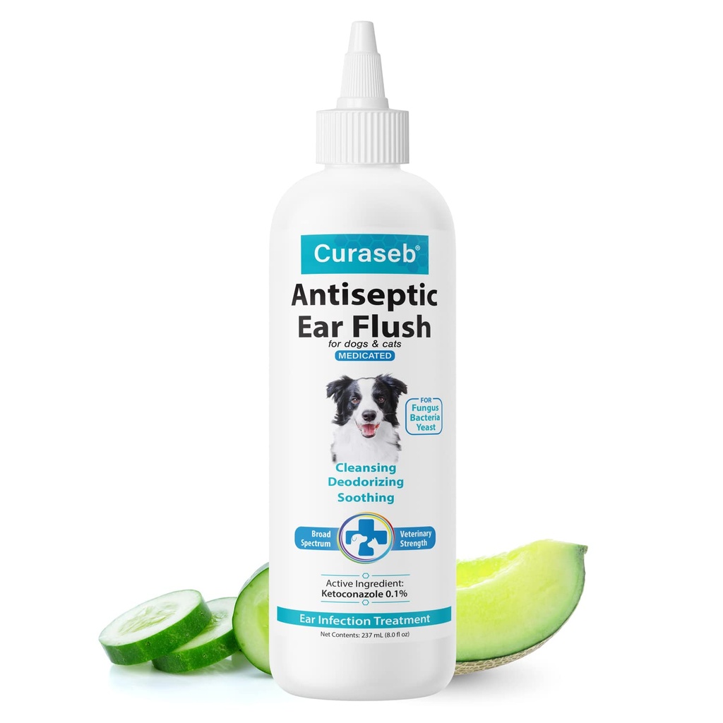 Curaseb Dog Ear Infekce řešení léčby - Zklidňuje ltchy a zanícené uši - Cleans Dethers and Buildup - 8oz