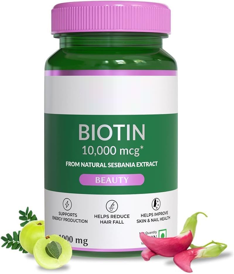 Biotin dodatek pro silnější vlasy, podpora zdravější nehty & zářící kůže pro ženy a muže, přírodní Sesbania Grandiflora Herb, 60 Veg Tabs