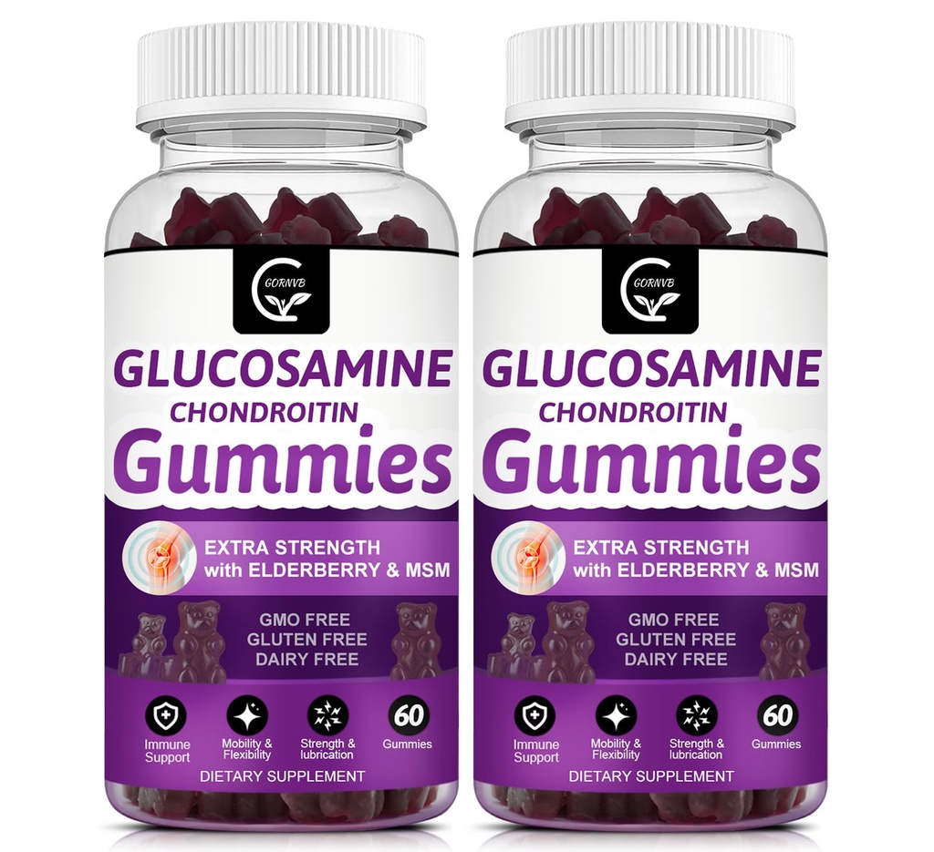 Glukosamine Chondroitin Gummies s MSM & Elderberry Extra Strength - Podpora flexibility, Antioxidační imunitní podpora doplněk pro dospělé, muže a ženy - 60 Chondroitin Gummies (2 Pack)