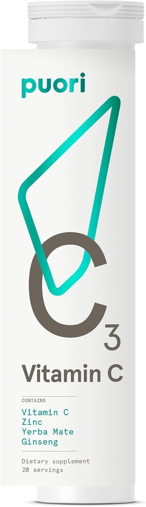 Puori C3 doplněk vitaminu C pro Imunitní a antioxidační podporu - 20 Servings - Vitamin C, Zinek, Yerba Mate, Ginseng pomáhá bojovat s únavou a kognitivní funkce