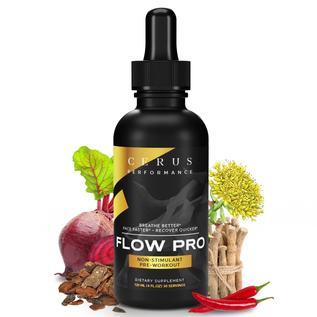 Cerus Performance Flow Pro Stimulant- Free Endurance Pre- Workout - Zvyšuje Staminu, podporuje zdraví srdce s přírodním bylin, Vegan- Friendly - 4 Fl Oz