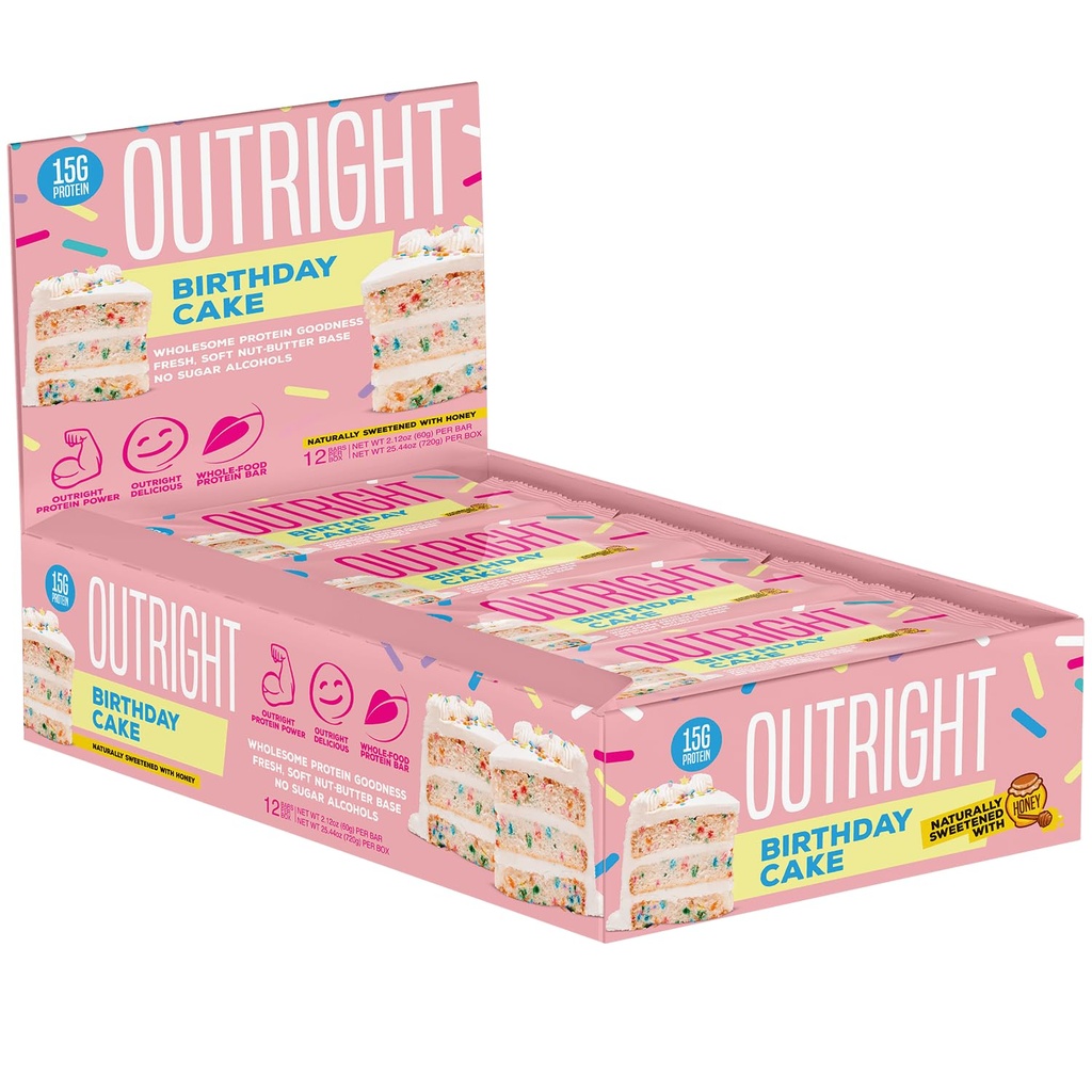 Outright Bars - Narozeninové arašídové máslo - celopotravinářský proteinový bar - No Sugar Alcohols - MTS Nutrition (12 Počet)