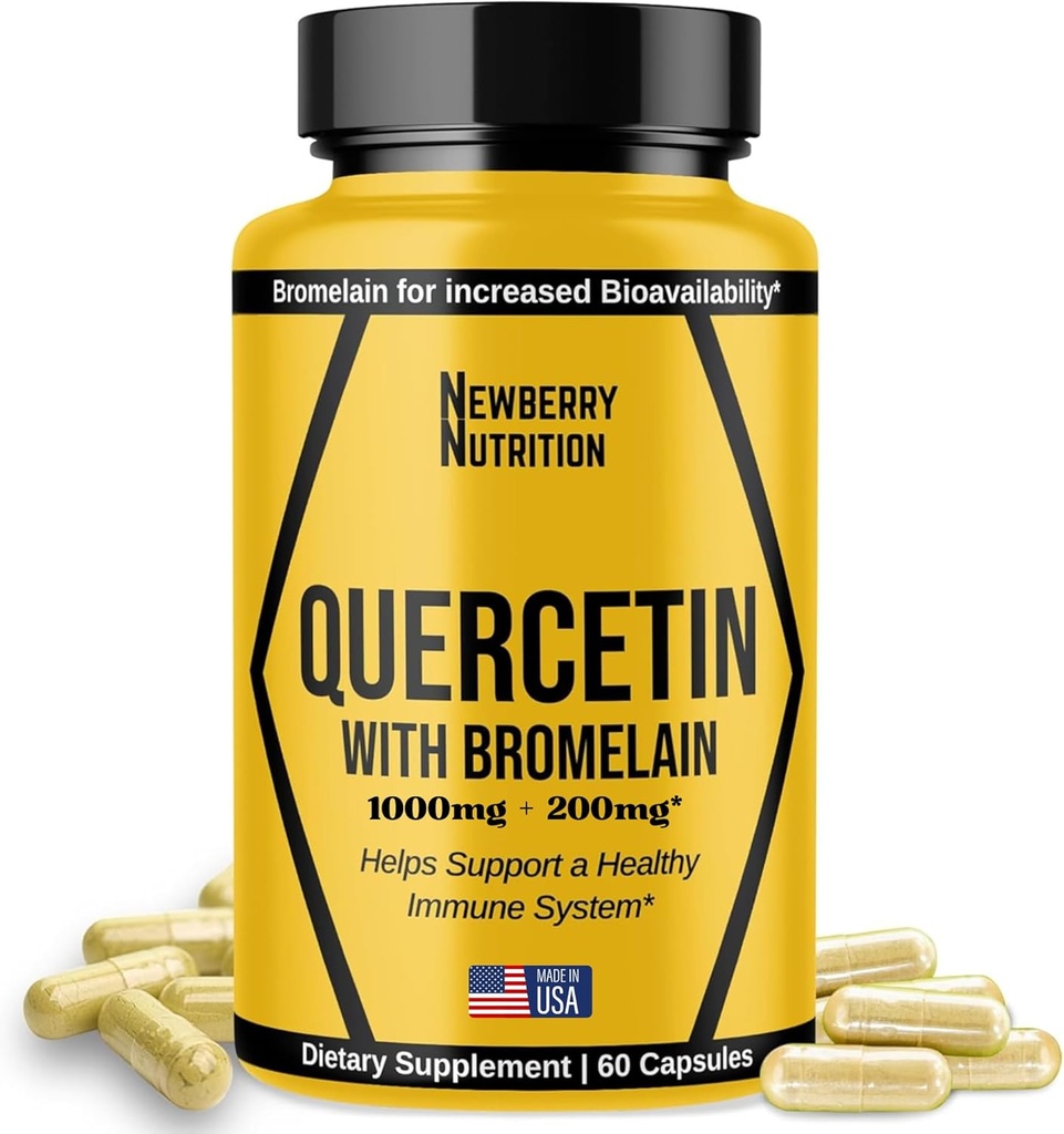 Quercetin s doplňkem Bromelain 1200mg, Quercetin 500mg Kapsle, Pomáhá podporovat zdravou imunitu, potentní antioxidant, 60 Počet