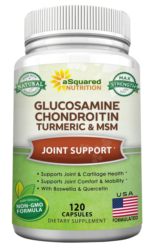 aSquared Nutrition Glucosamine Chondroitin Turmeric MSM Boswellia - 120 Kapsle - Společná podpora Dodatek - Společná podpora Relief pilulky pro zdraví - Přírodní doplněk pro záda, kolena a ruce