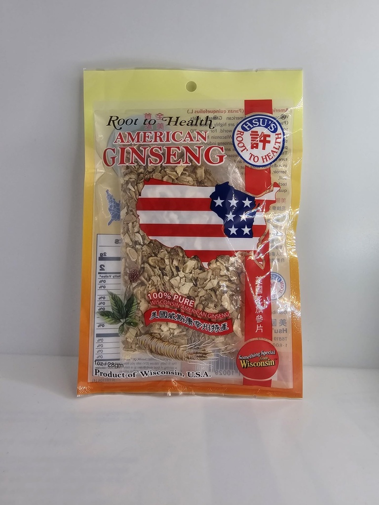 Hsu 's Root to Health American Ginseng Slices, 1 oz, pěstován v Marathon County, Wisconsin USA