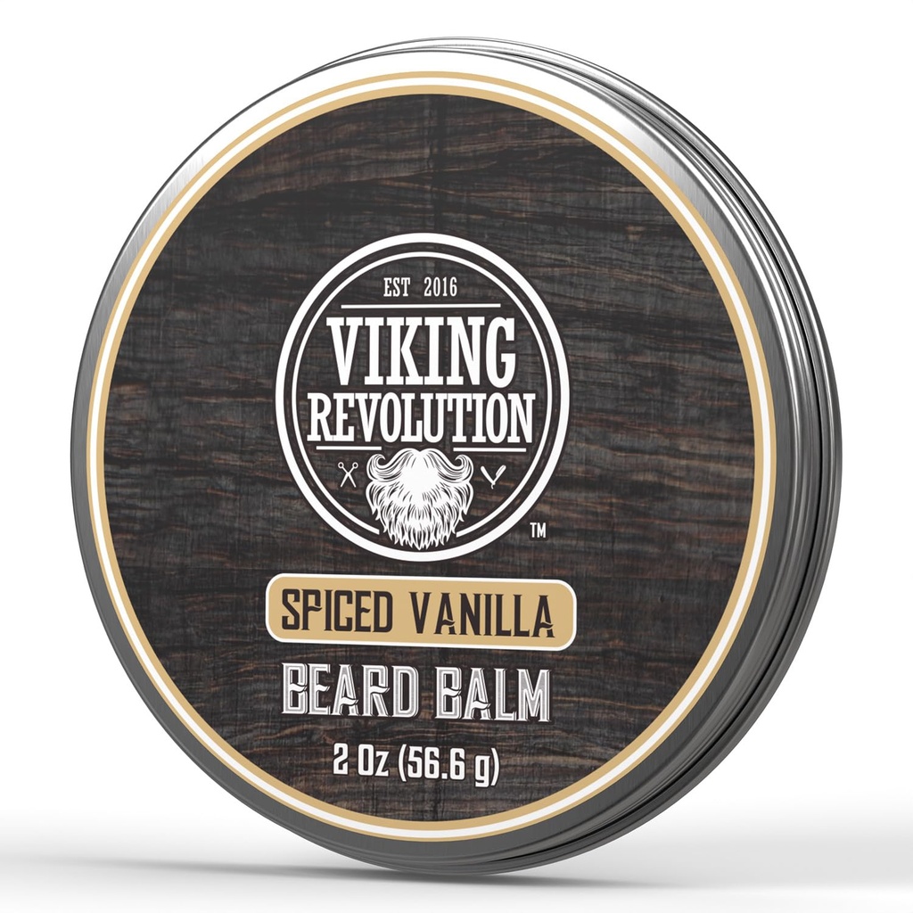 Viking Revolution Spiced Vanilla Beard Balm - Vousové máslo s arganovým olejem, Vousy Softtener pro muže s jojobovým olejem - Vousy Moisturizer pro muže s včelím voskem - Vousy pro muže (2oz, 1 balení)