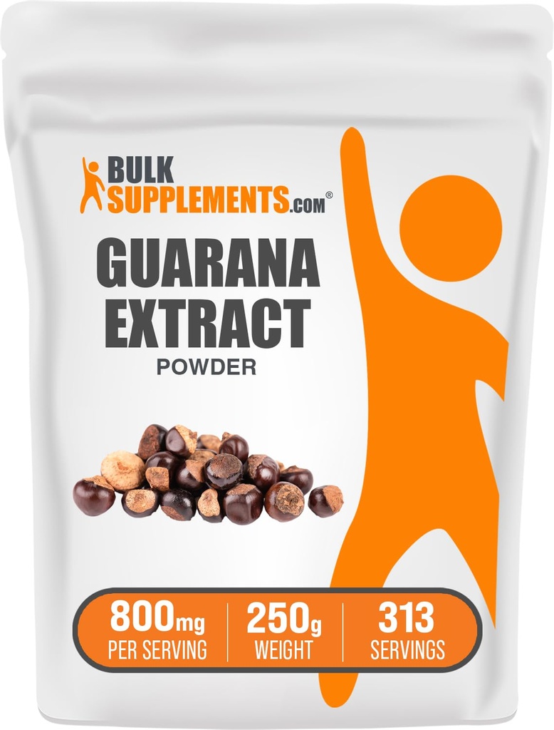 BulkSupplements.com Guarana Extract Powder - Přírodní kofein dodatek, od Guarana Seed, Guarana Powder - Gluten Free, 800mg na Serving, 250g (8.8 oz) (balení po 1)
