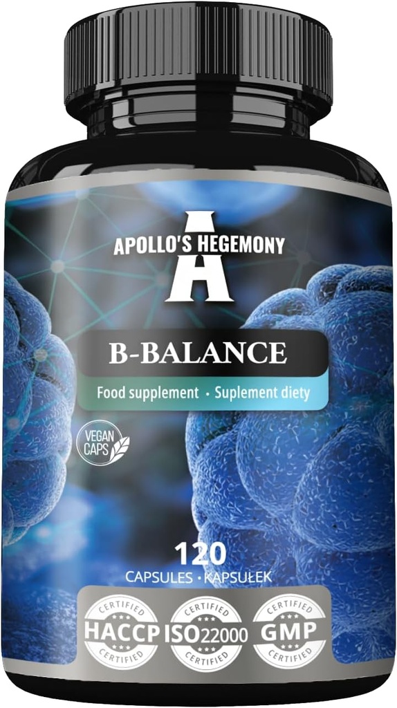 APOLLO 'S HEGEMONY B- Balance 120 Vegan Kapsle - Vitamin B Komplex obsahuje vitaminy B1, B2, B6, B12, Folát a více - 4 měsíce Dodávky - Podporuje celkové zdraví